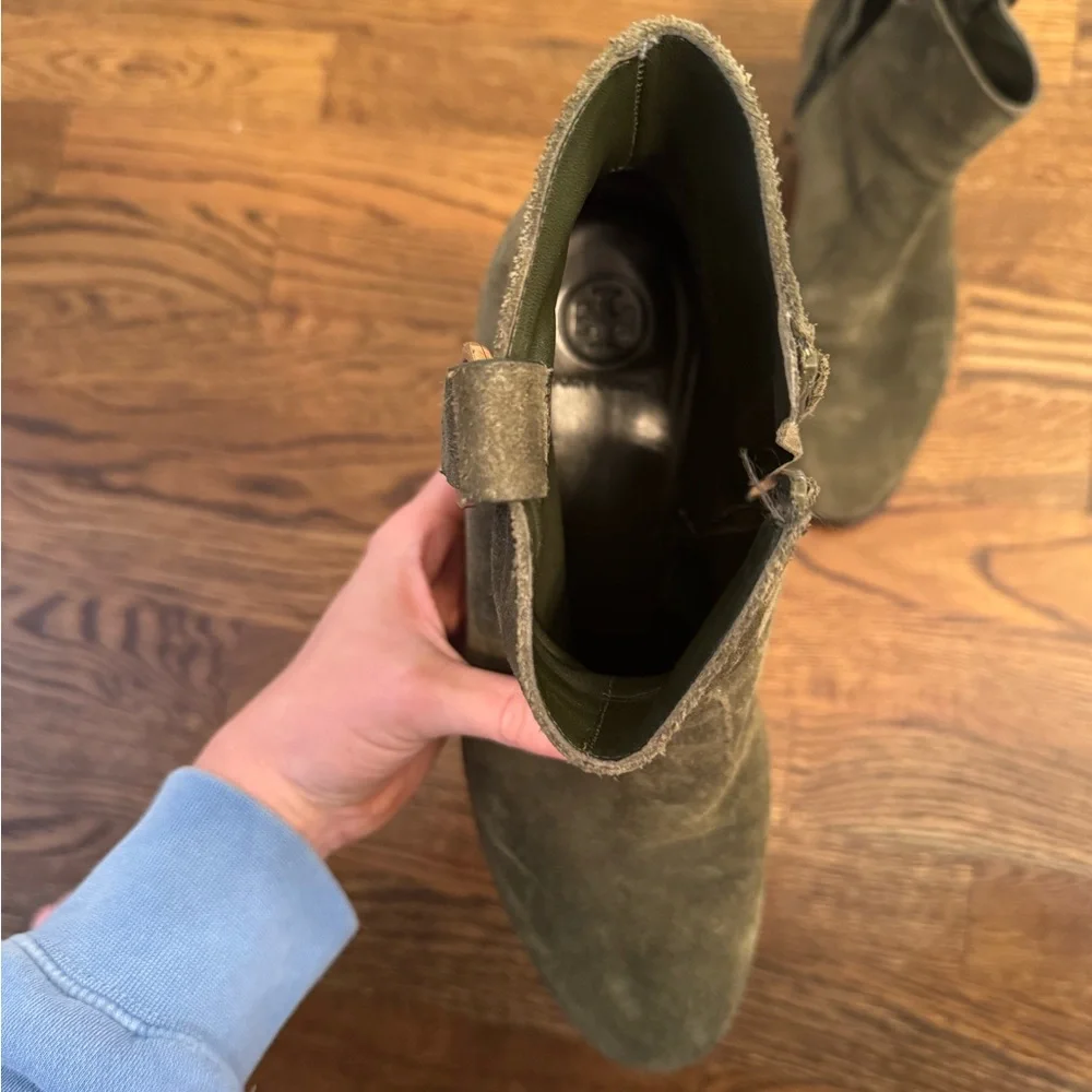 Tory Burch Olive Suede Ankle Boots - Picture 2 of 5